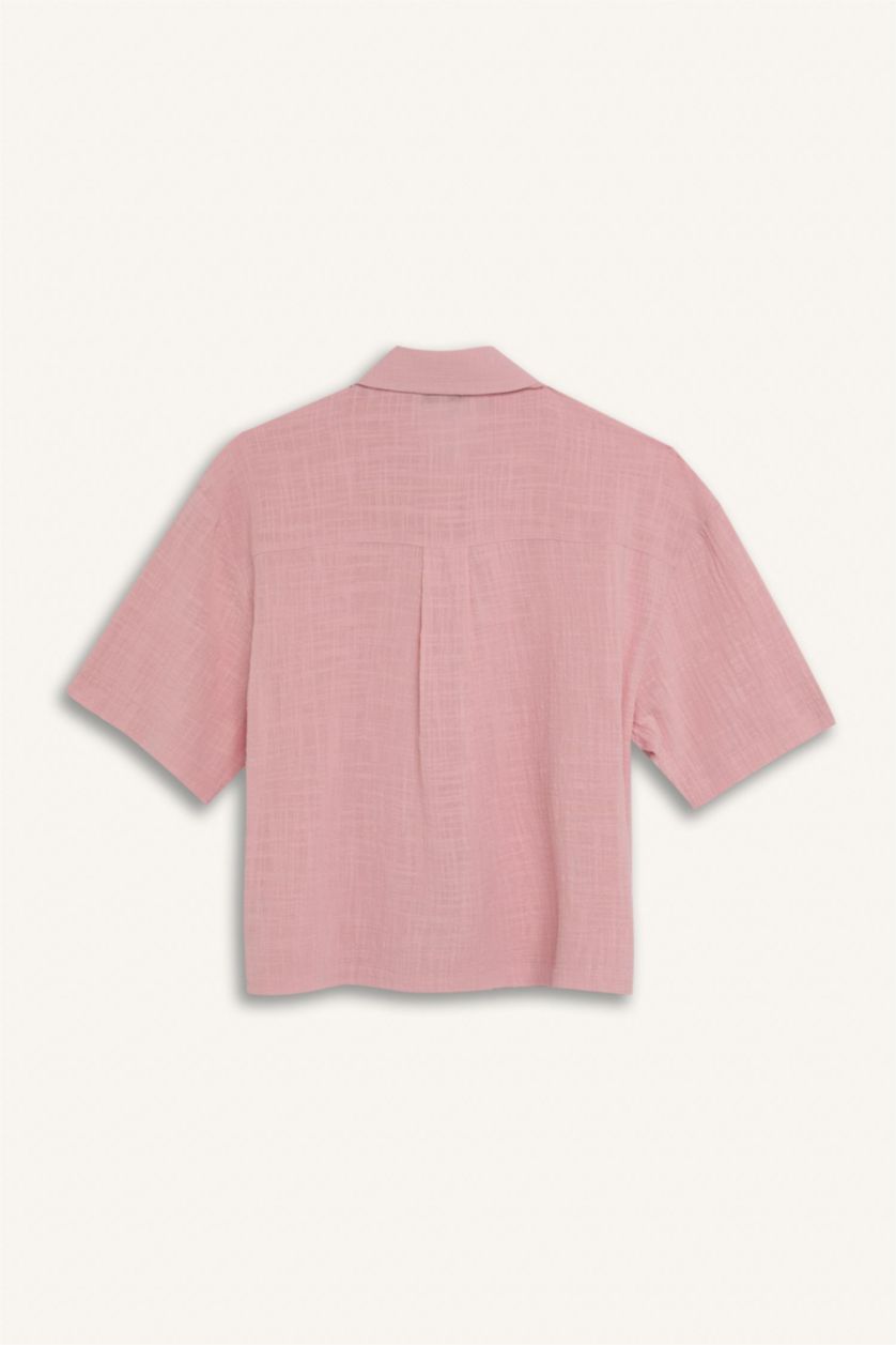 WOMAN Light Pink Oversize Fit Linen Look Short Sleeve Shirt