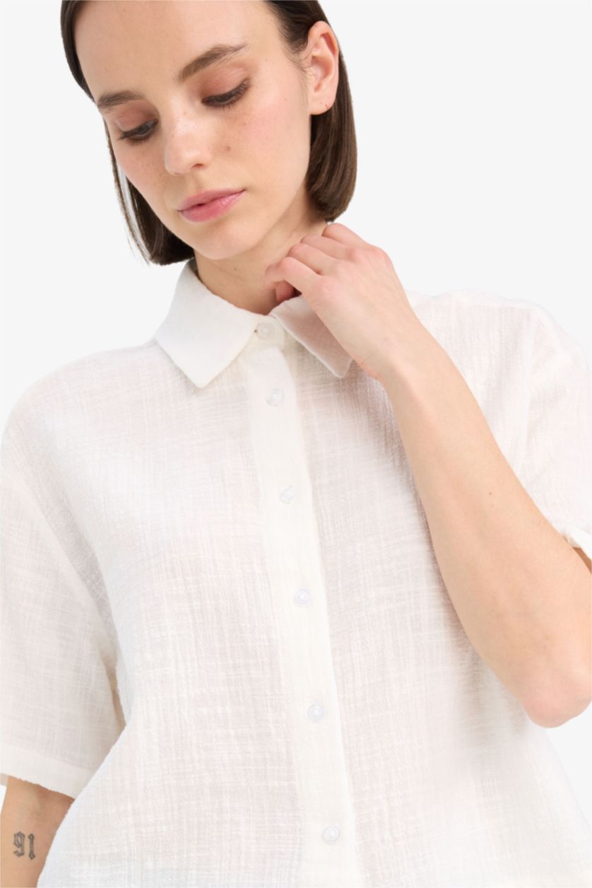 FEMME Blanc Chemise oversize à manches courtes en lin