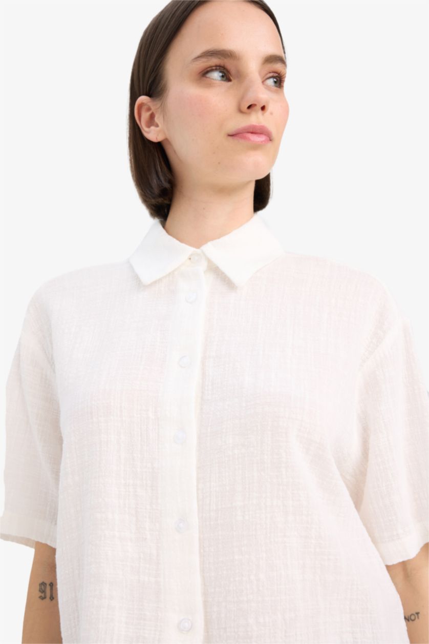 FEMME Blanc Chemise oversize à manches courtes en lin