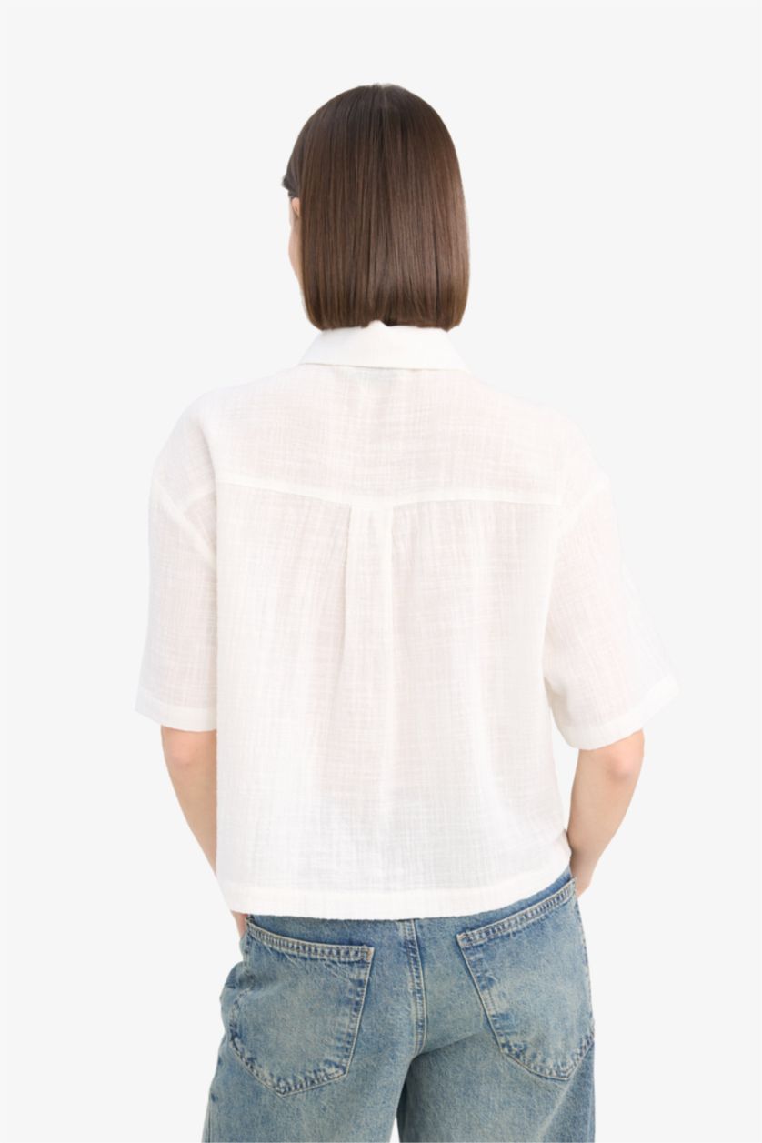 FEMME Blanc Chemise oversize à manches courtes en lin