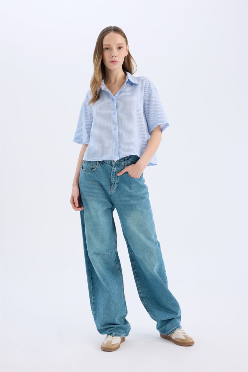 Әйелдерге Көк Coool үлкен пішім Қысқа жеңді көйлек