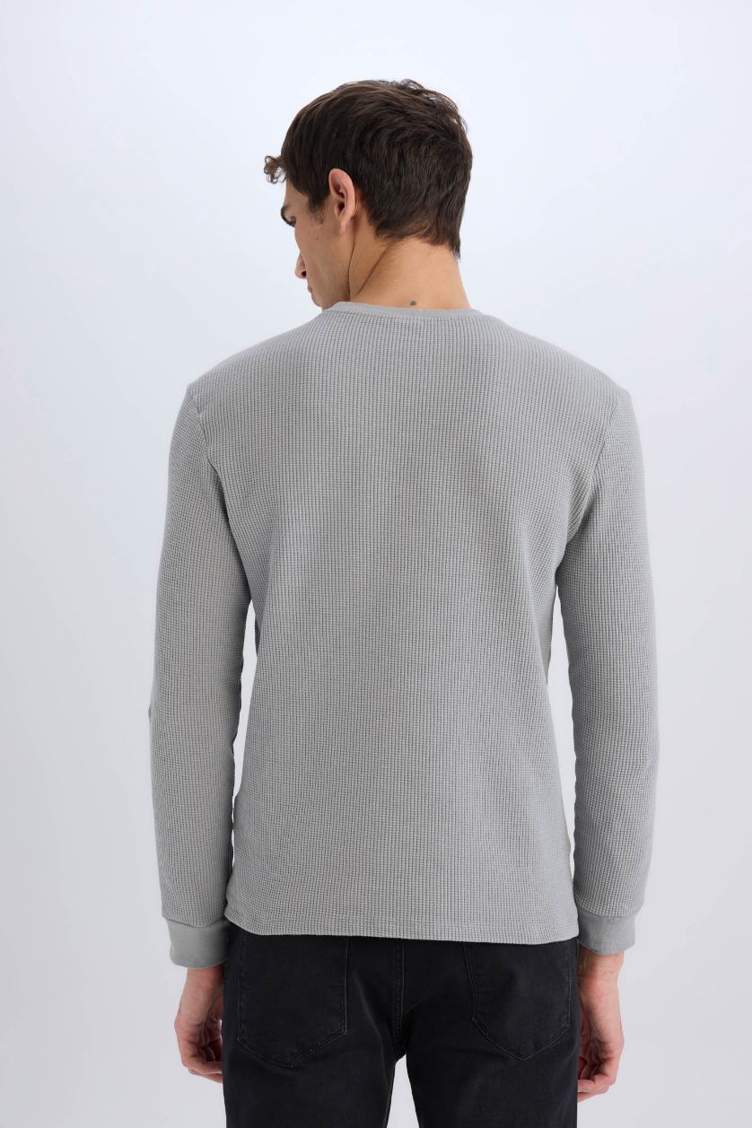 Erkek Açık Gri Boxy Fit Bisiklet Yaka Pamuklu Basic Düz Kısa Kollu Tişört