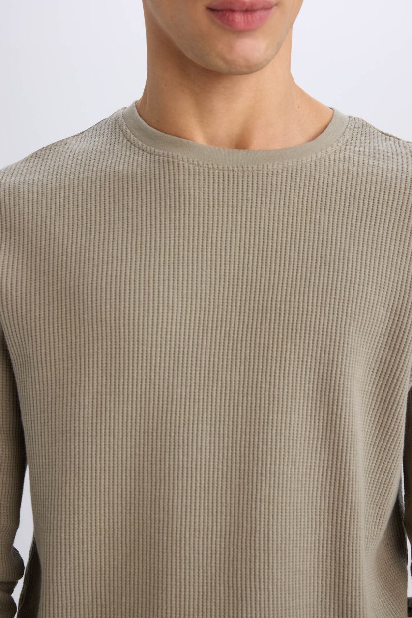 Erkek Haki Boxy Fit Bisiklet Yaka Pamuklu Basic Düz Kısa Kollu Tişört