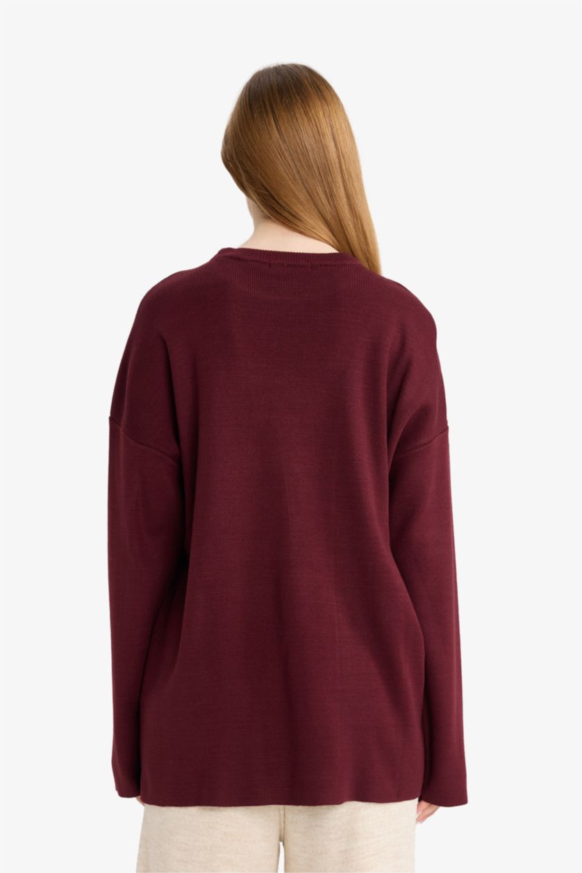 FEMME Bordeaux Tunique à col rond Coupe régulière