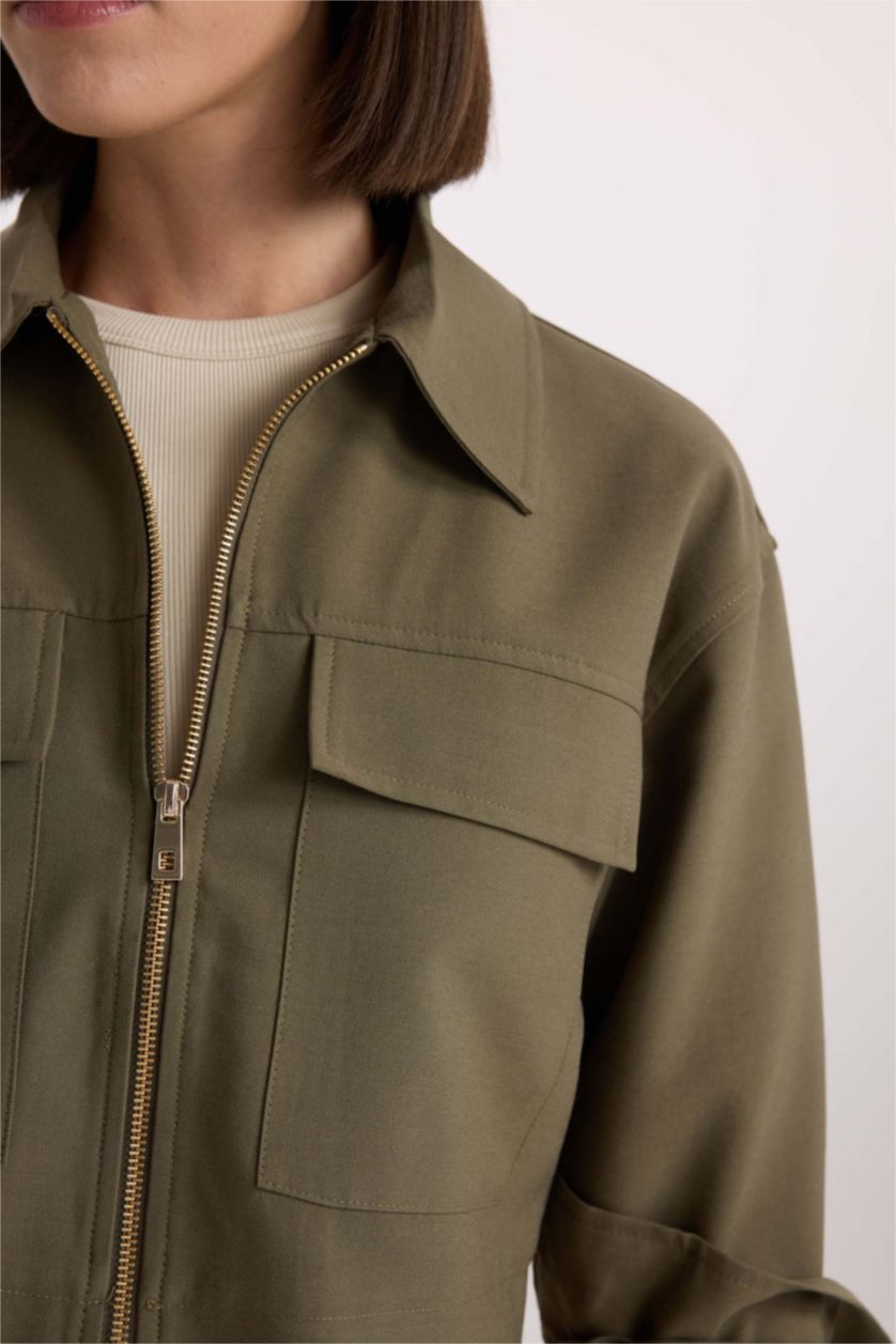 نساء كاكي قميص جبردين كروب برقبة قميص