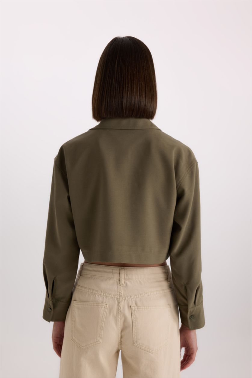 نساء كاكي قميص جبردين كروب برقبة قميص