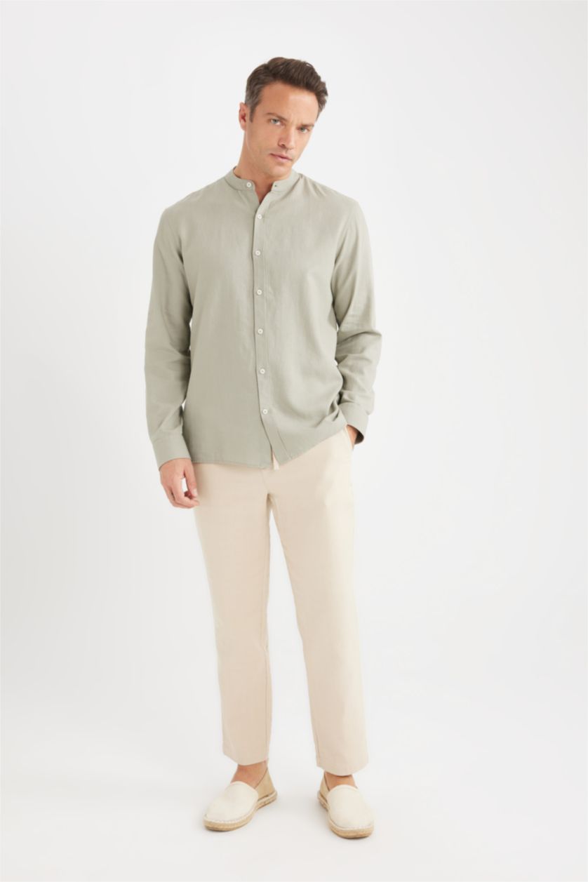 Мужчины Светлый хаки Regular Fit Рубашка с высоким воротником