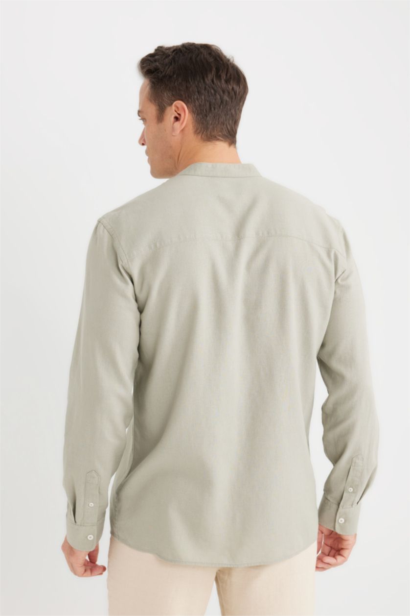 Мужчины Светлый хаки Regular Fit Рубашка с высоким воротником