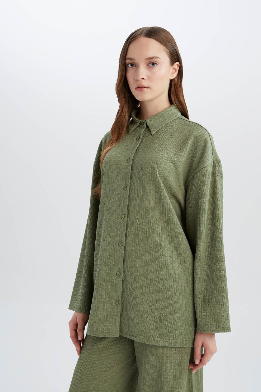 Әйелдерге хаки Traditional поло жаға кресс матасы Ұзын жеңді футболка