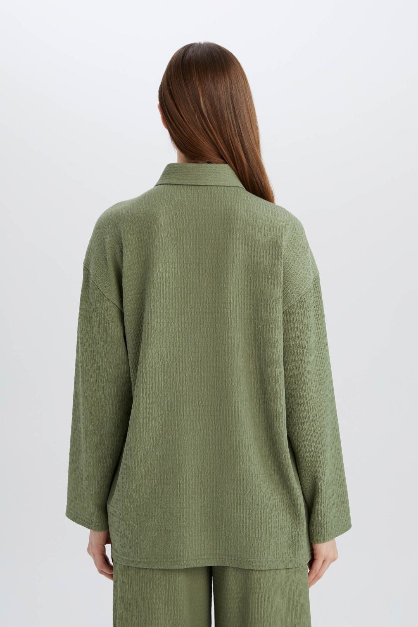 Әйелдерге хаки Traditional поло жаға кресс матасы Ұзын жеңді футболка