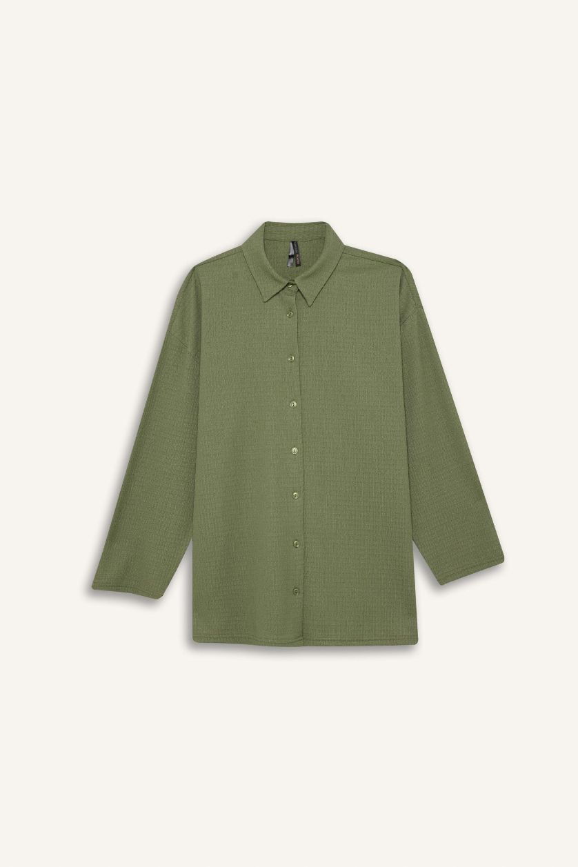 Әйелдерге хаки Traditional поло жаға кресс матасы Ұзын жеңді футболка