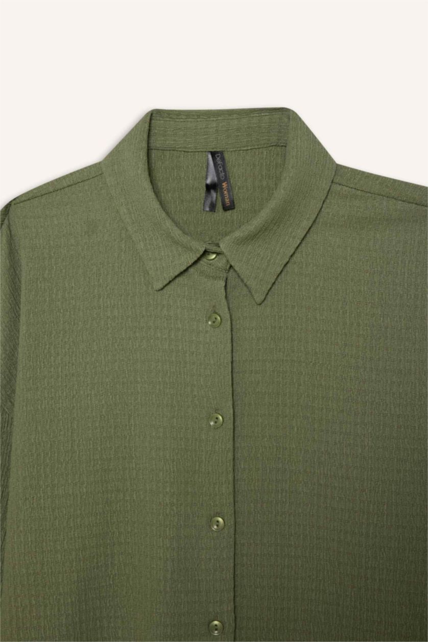 Әйелдерге хаки Traditional поло жаға кресс матасы Ұзын жеңді футболка