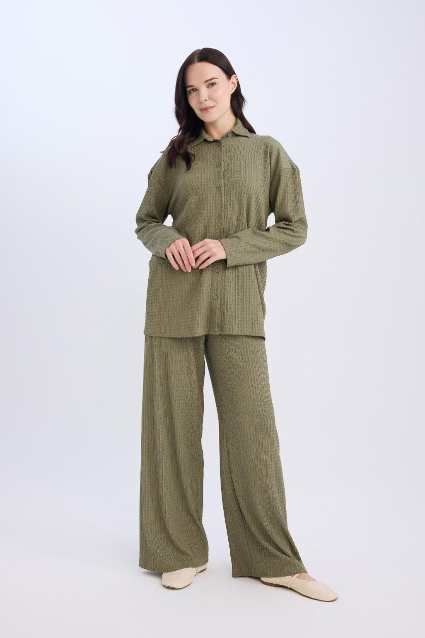 نساء كاكي سروال القماش المنسوج قصة مستقيمة