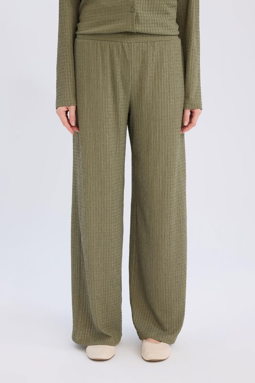 نساء كاكي سروال القماش المنسوج قصة مستقيمة