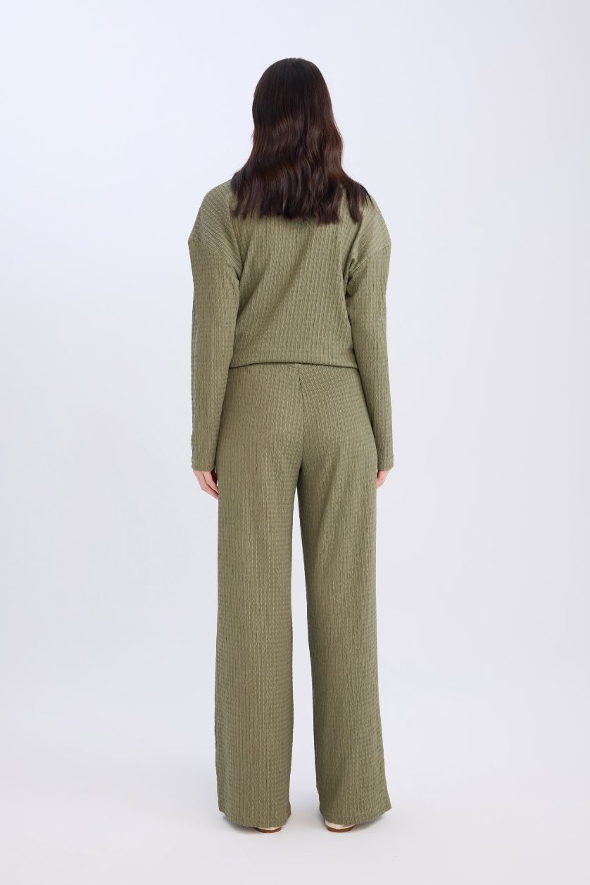 نساء كاكي سروال القماش المنسوج قصة مستقيمة