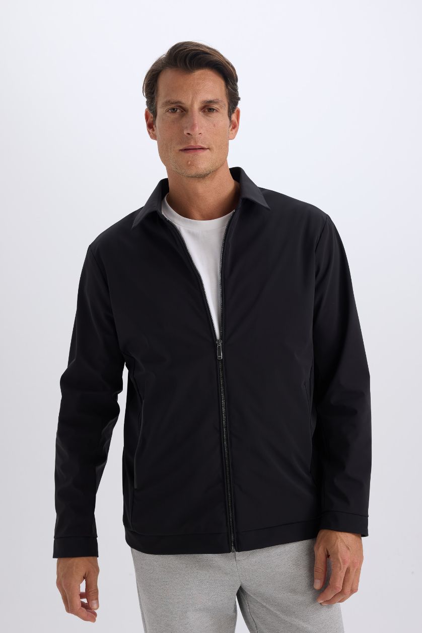 رجال أسود جاكيت خفيف سليم فيت بياخة بولو مبطن