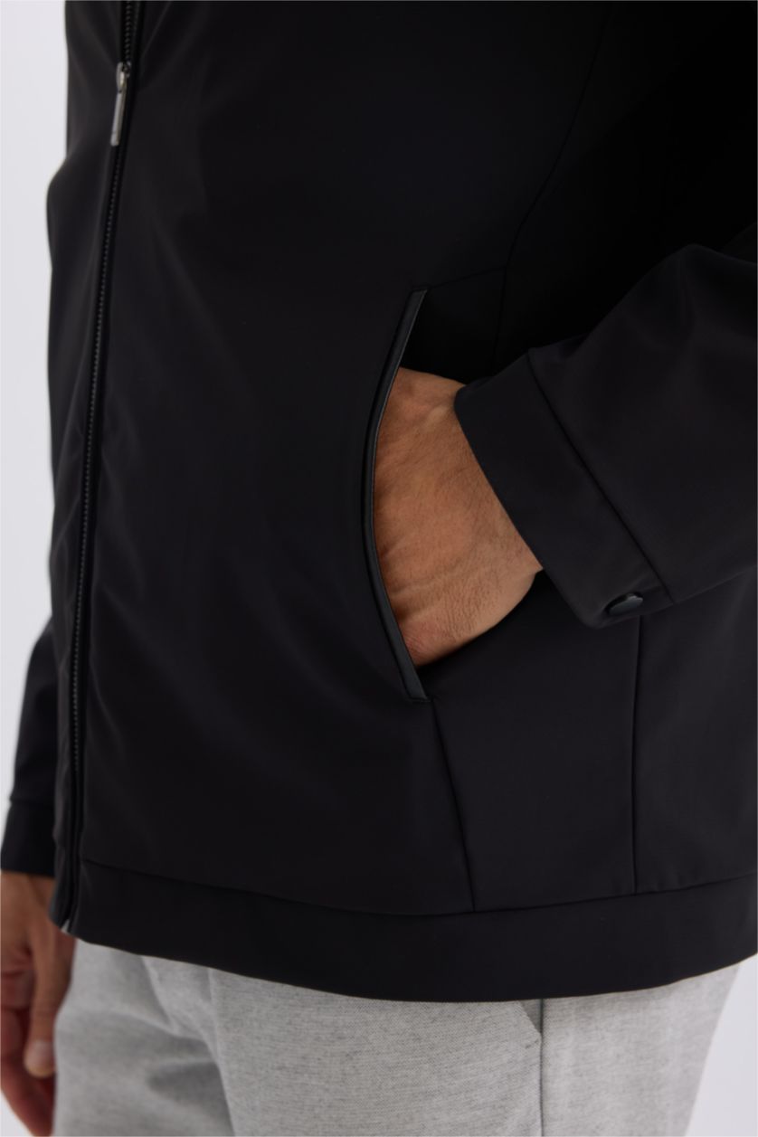 رجال أسود جاكيت خفيف سليم فيت بياخة بولو مبطن