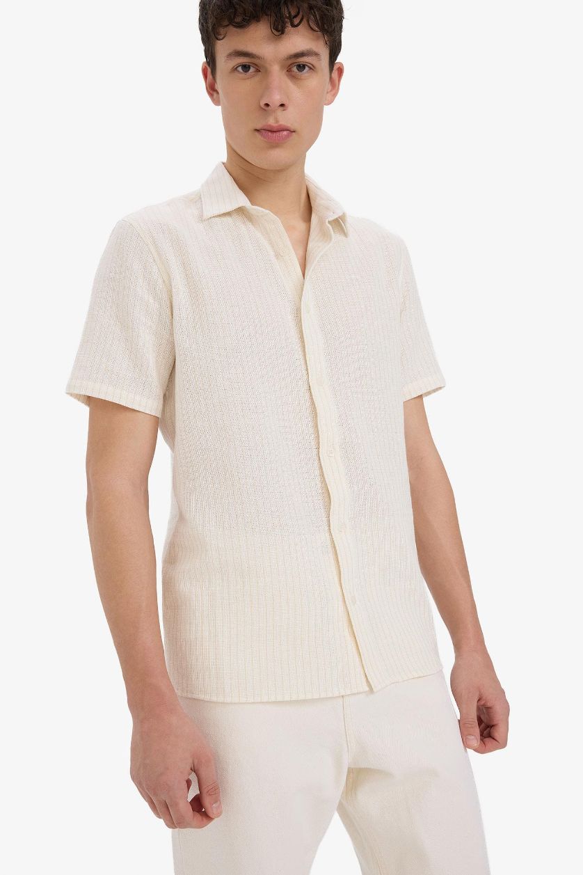 رجال حجري فاتح قميص بولو صيفي نص ردن قطن قصة عادية