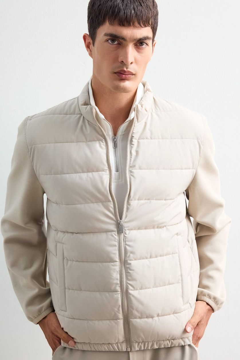 Erkek Taş Su Geçirmez Slım Fıt Dik Yaka Esnek Mont