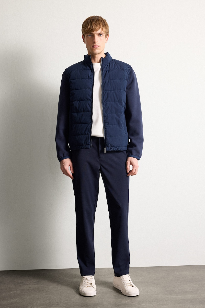 Men NAVY Elastic & Zippered Puffer Jacket