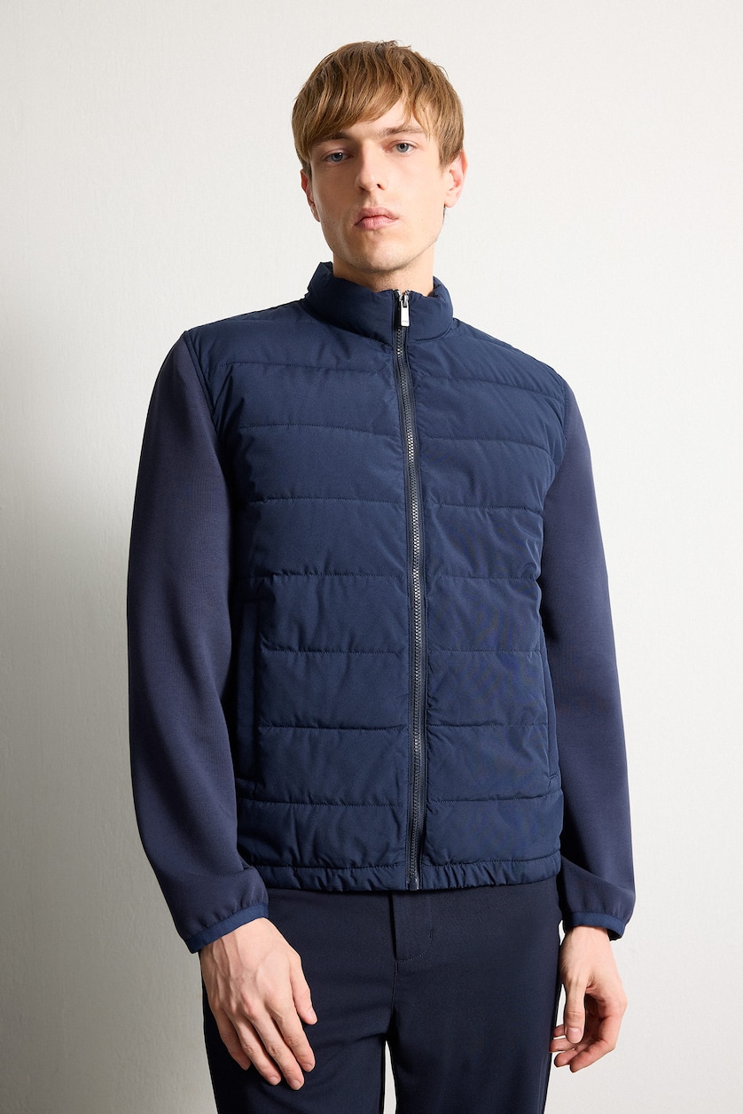 Men NAVY Elastic & Zippered Puffer Jacket