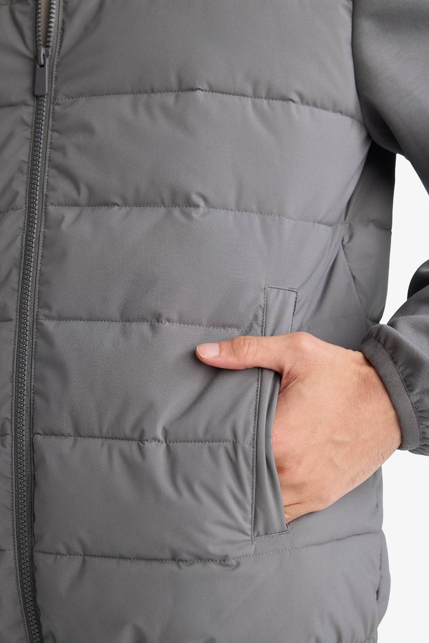 Мужчины Серый Водонепроницаемая куртка Slim Fit с воротником-стойкой на подкладке резинкой и молнией