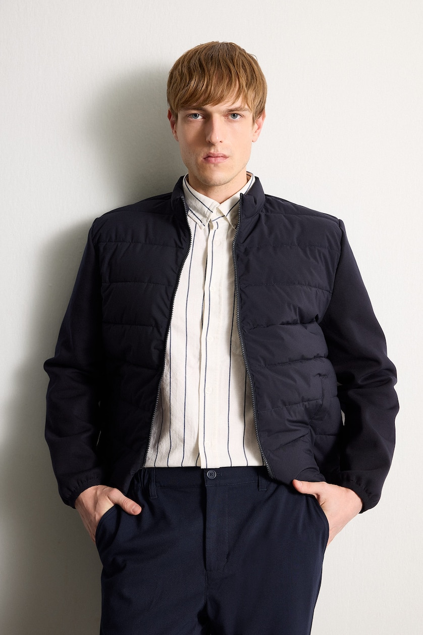 Ерлер әскери-теңіз Slim Fit тік жағалы астарлы резеңкелі және сыдырмалы су өткізбейтін куртка