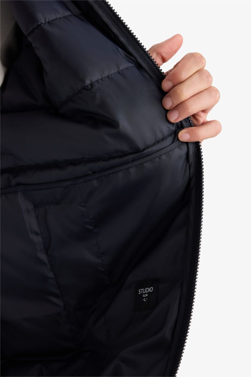 Мужчины Синий Водонепроницаемая куртка Slim Fit с воротником-стойкой на подкладке резинкой и молнией