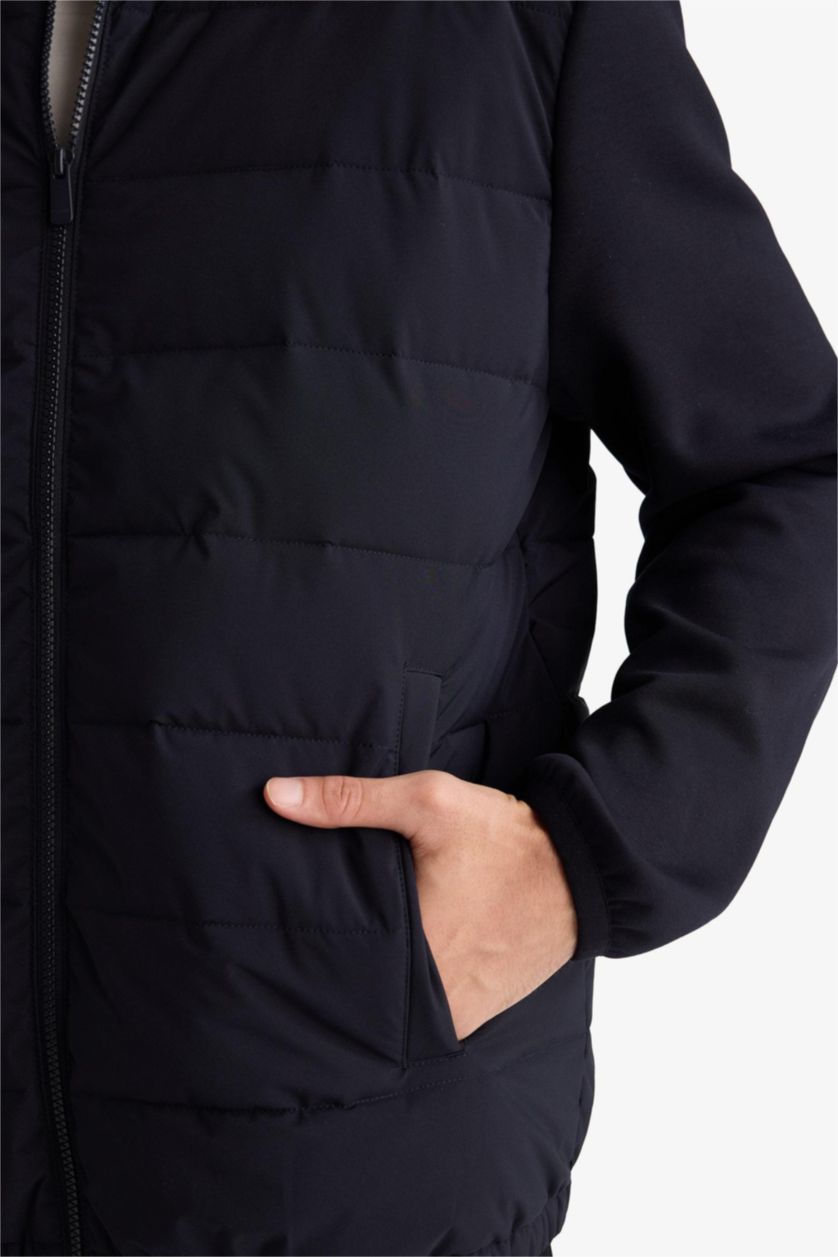 Erkek Lacivert Su Geçirmez Slım Fıt Dik Yaka Esnek Mont