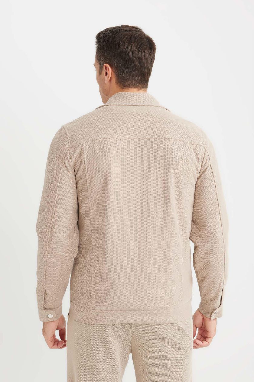 Erkek Bej Melanj Slim Fit Dar Kesim Astarlı Fermuarlı Cepli Mevsimlik Baharlık Mont