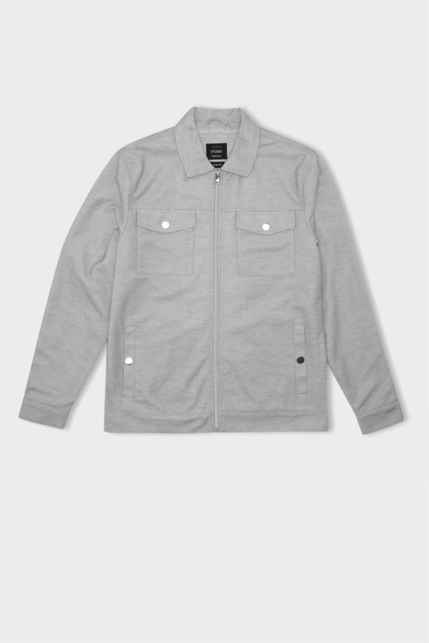 Man Grey Zipper Puffer Jacket