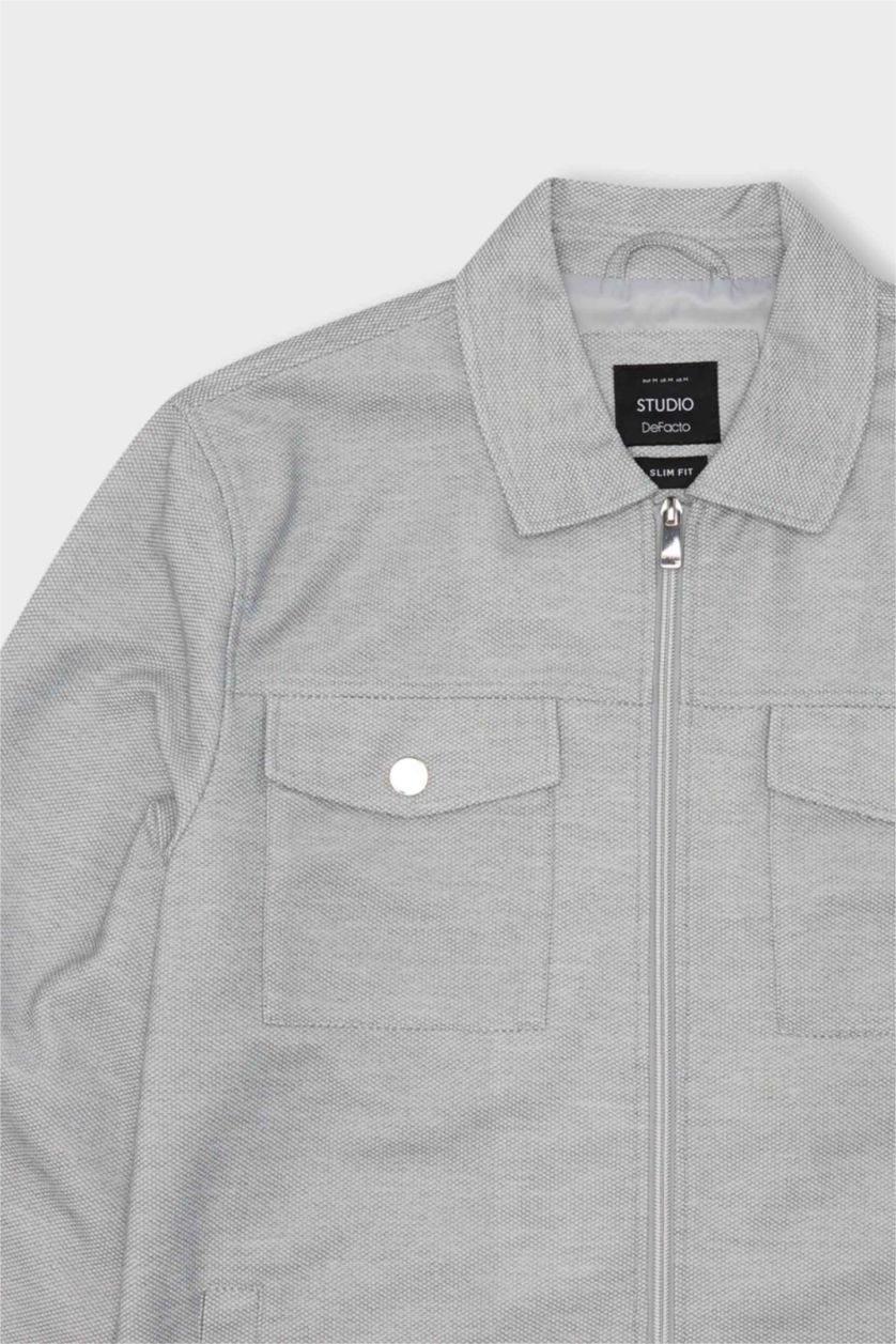 Man Grey Zipper Puffer Jacket
