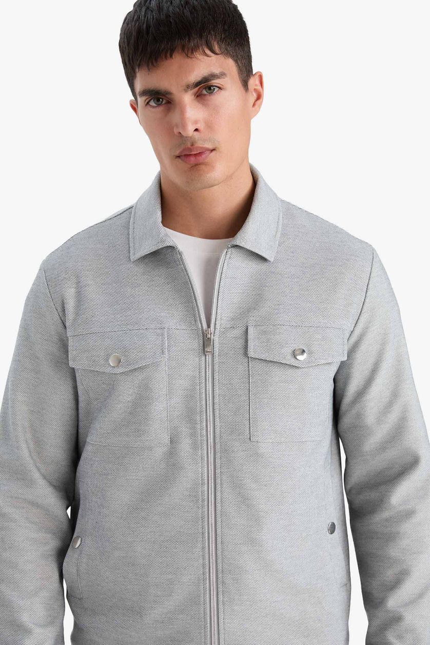 Erkek Gri Slim Fit Dar Kesim Astarlı Fermuarlı Cepli Mevsimlik Baharlık Mont