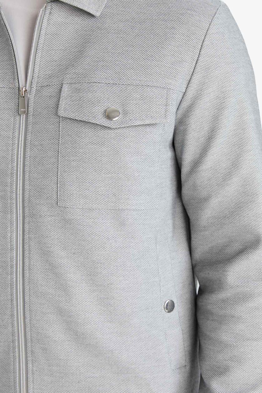 Erkek Gri Slim Fit Dar Kesim Astarlı Fermuarlı Cepli Mevsimlik Baharlık Mont