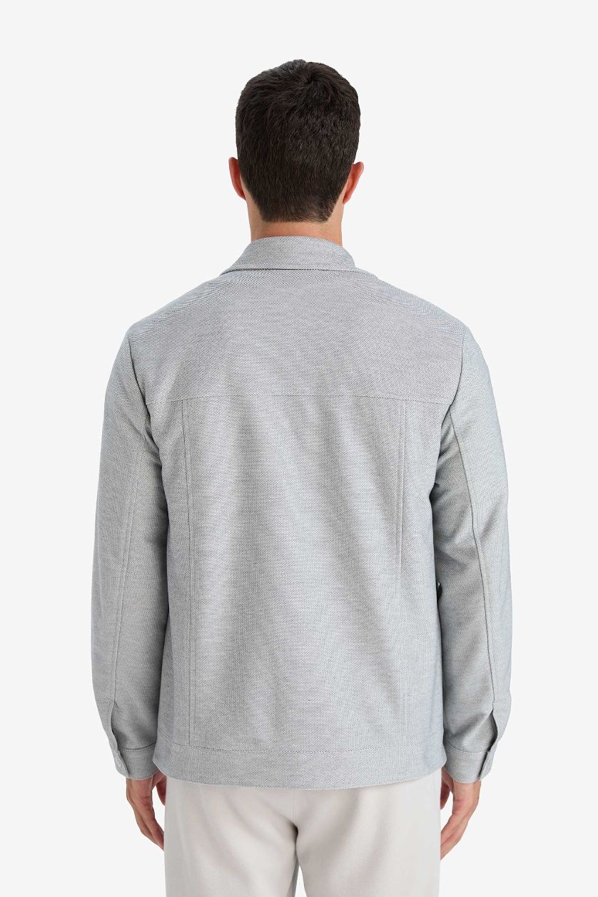 Erkek Gri Slim Fit Dar Kesim Astarlı Fermuarlı Cepli Mevsimlik Baharlık Mont