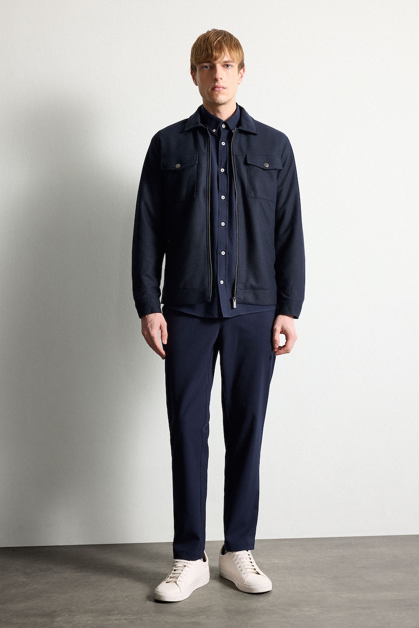 Erkek Lacivert Slim Fit Astarlı Mevsimlik Mont