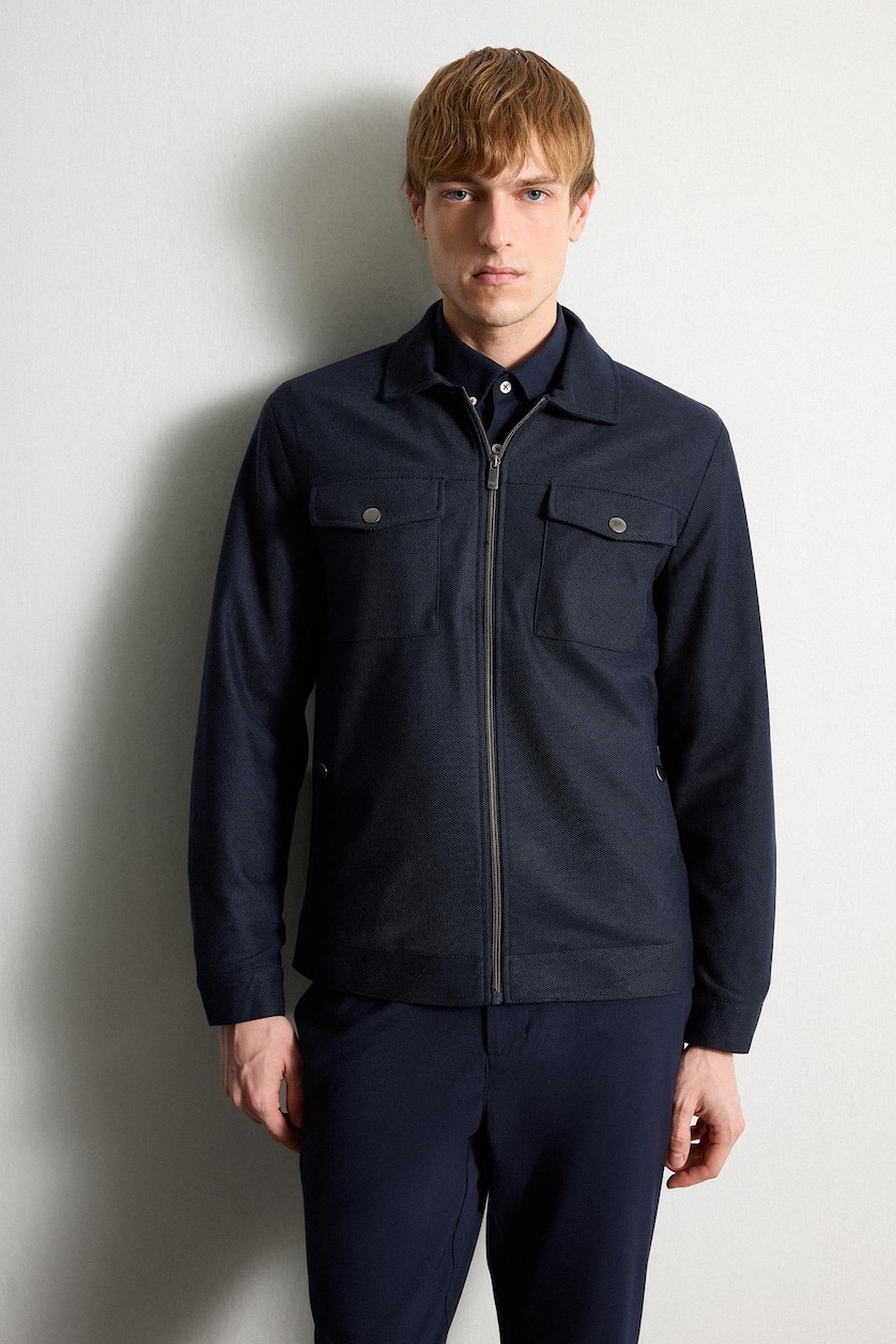 Erkek Lacivert Slim Fit Astarlı Mevsimlik Mont