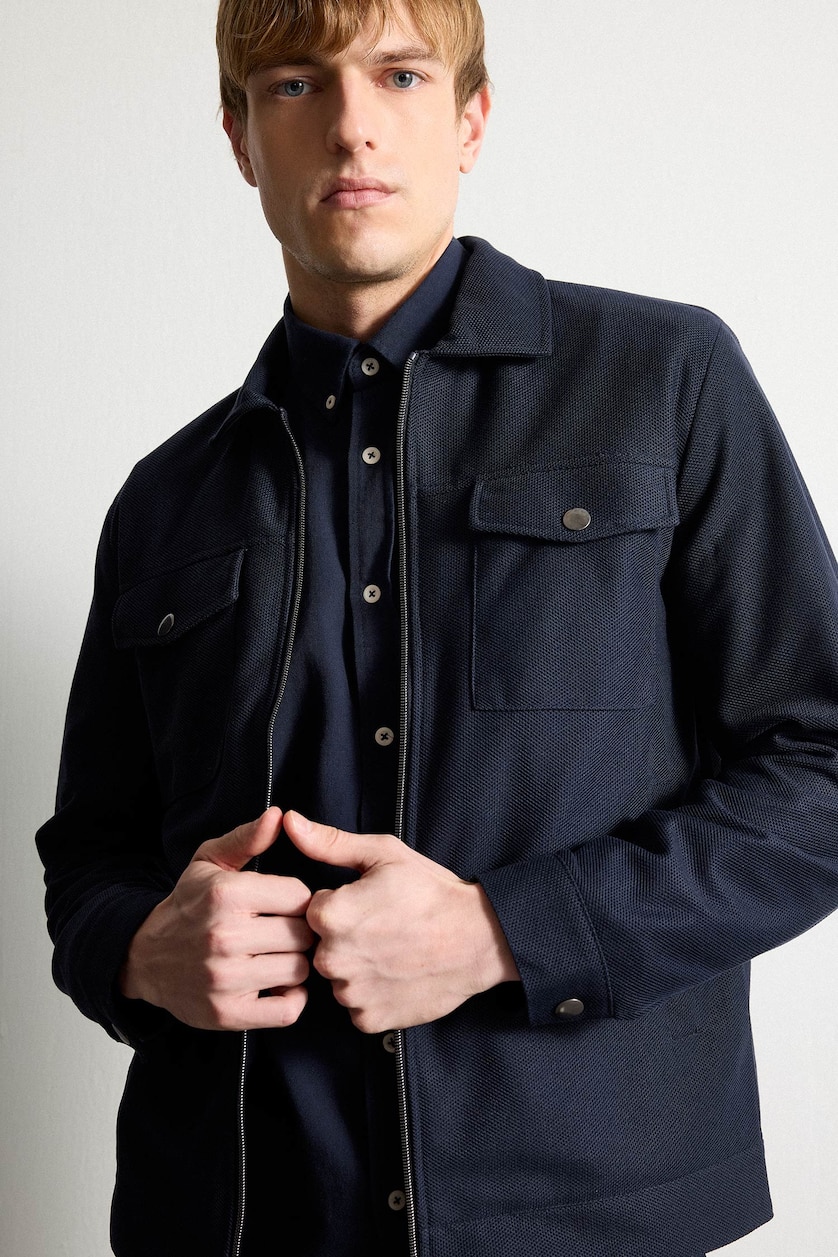 Erkek Lacivert Slim Fit Astarlı Mevsimlik Mont