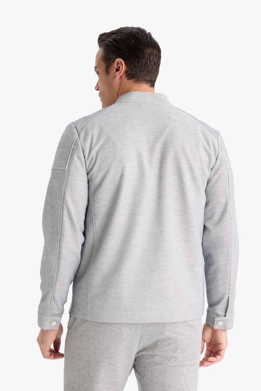 رجالي رمادي جاكيت خفيف رمادي سليم فيت بياقة عالية