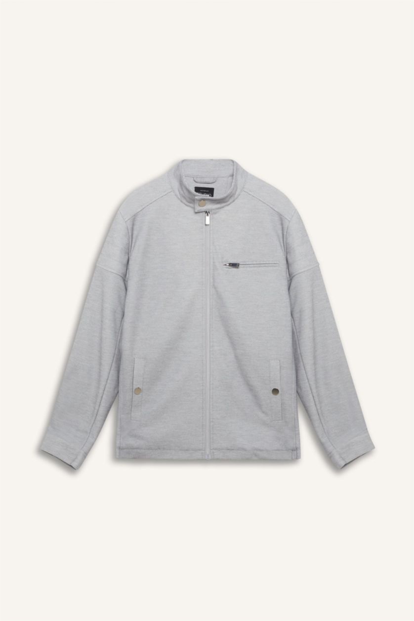 رجالي رمادي جاكيت خفيف رمادي سليم فيت بياقة عالية