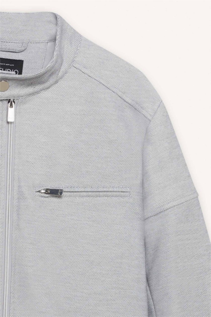 رجالي رمادي جاكيت خفيف رمادي سليم فيت بياقة عالية