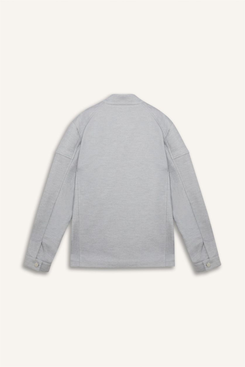 رجالي رمادي جاكيت خفيف رمادي سليم فيت بياقة عالية