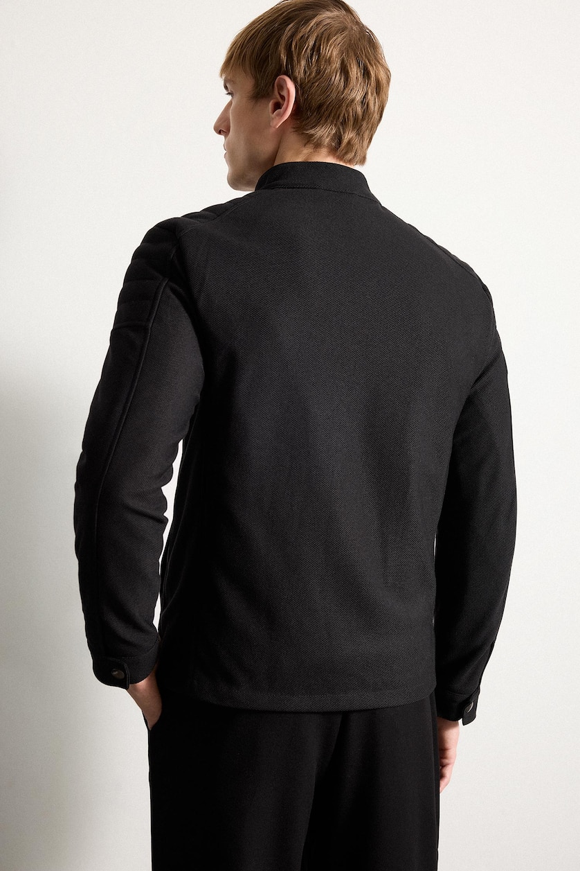 Men Black Slim Fit Zip-Up High Collar Jacket
