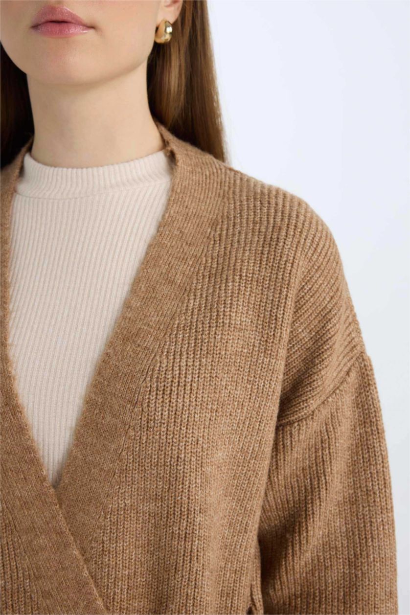 WOMAN Light Brown Relax Fit Basic Lace Detailed Knitwear Cardigan