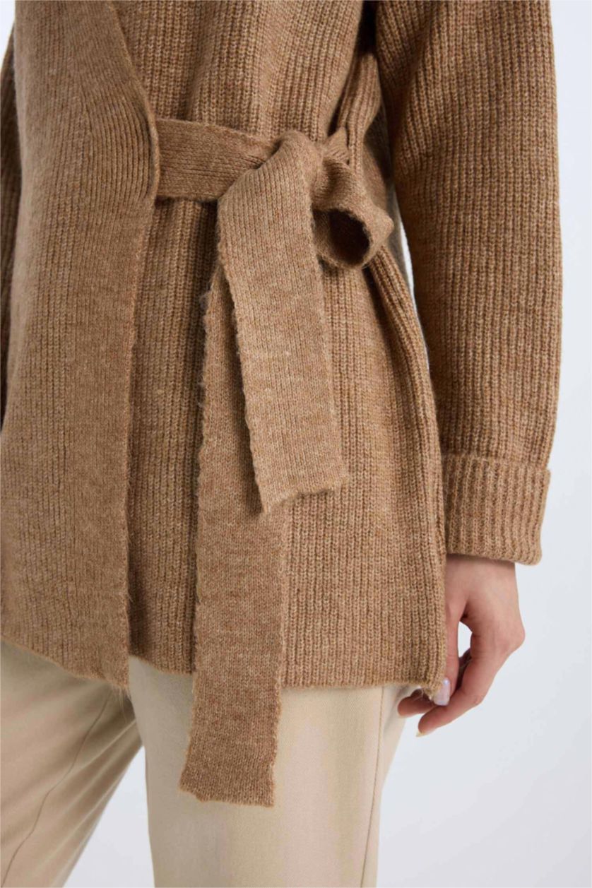 WOMAN Light Brown Relax Fit Basic Lace Detailed Knitwear Cardigan