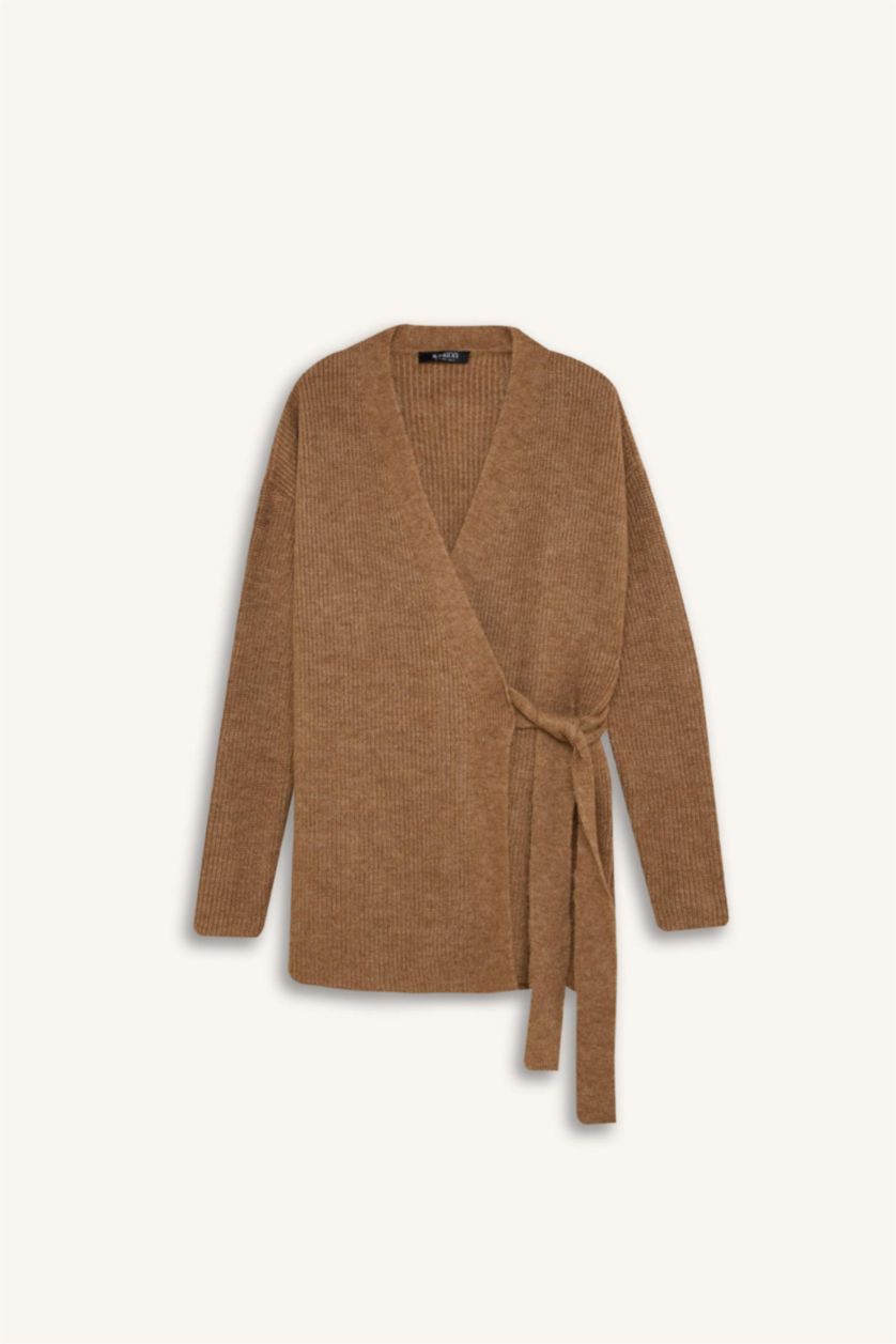 WOMAN Light Brown Relax Fit Basic Lace Detailed Knitwear Cardigan