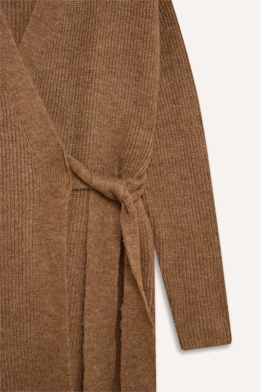 WOMAN Light Brown Relax Fit Basic Lace Detailed Knitwear Cardigan