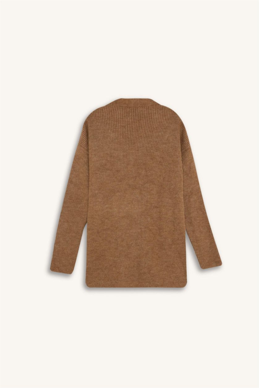 WOMAN Light Brown Relax Fit Basic Lace Detailed Knitwear Cardigan