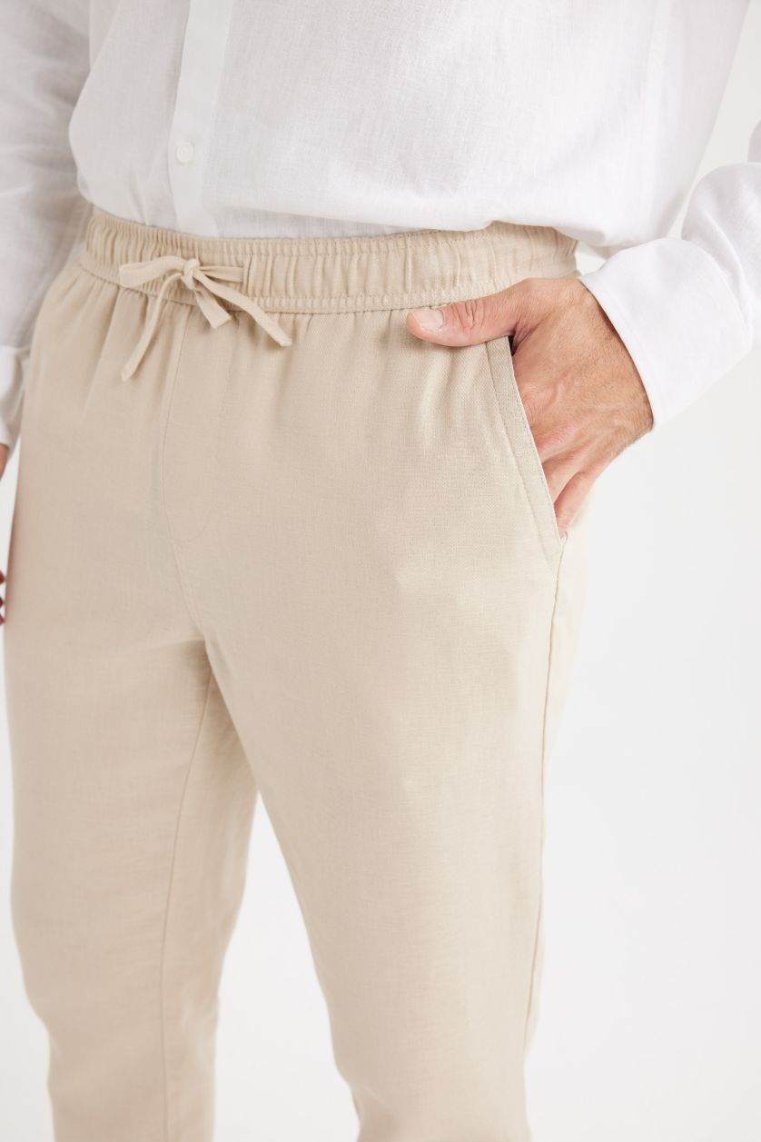 Erkek Taş Yazlık Jogger Keten Düz Paça Pantolon
