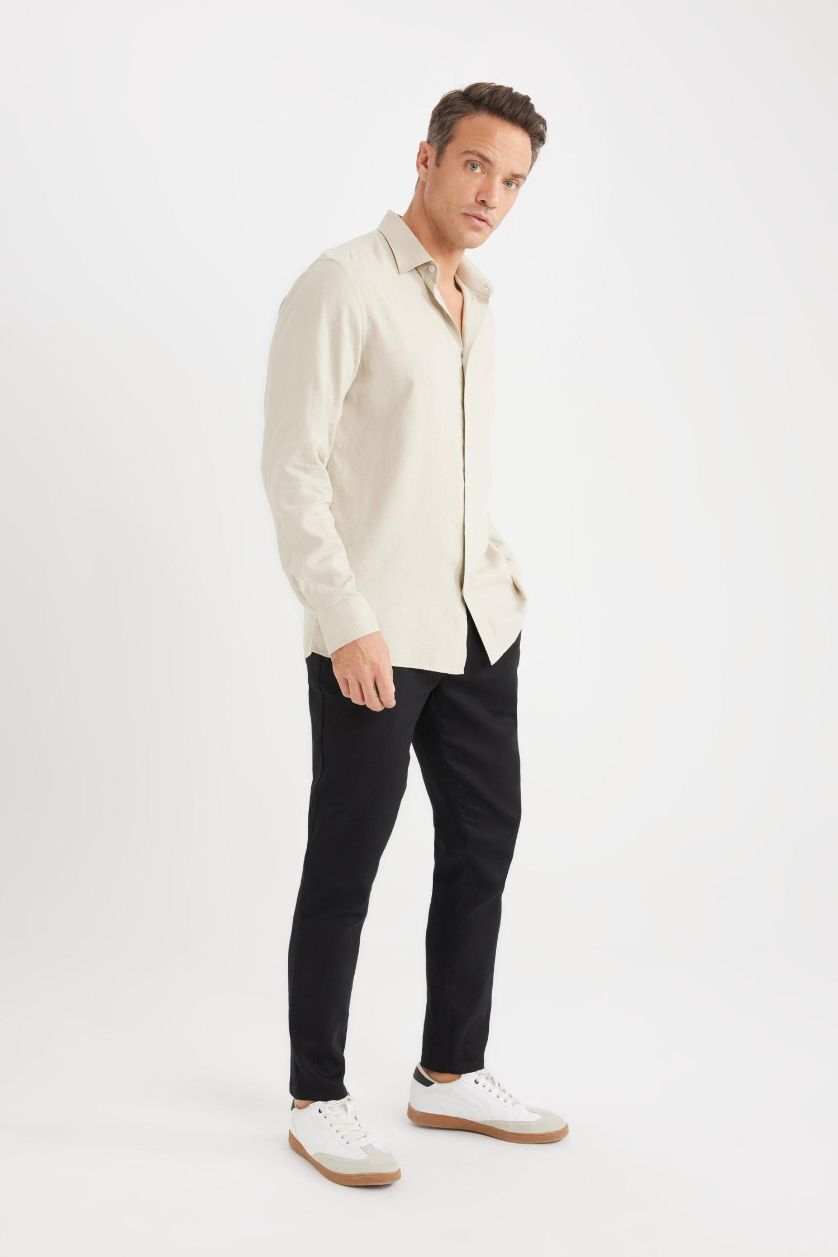 Erkek Siyah Yazlık Jogger Keten Düz Paça Pantolon